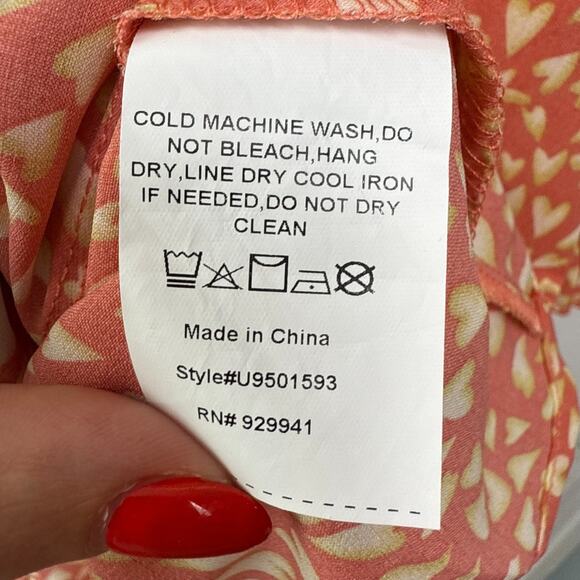 Suzanne Betro Top Women 2X Orange Pleated Hearts Print Tunic Blouse Valentines - Picture 5 of 9